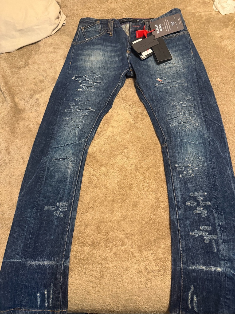 Philipp Plein Distressed Dark Blue Skinny Jeans